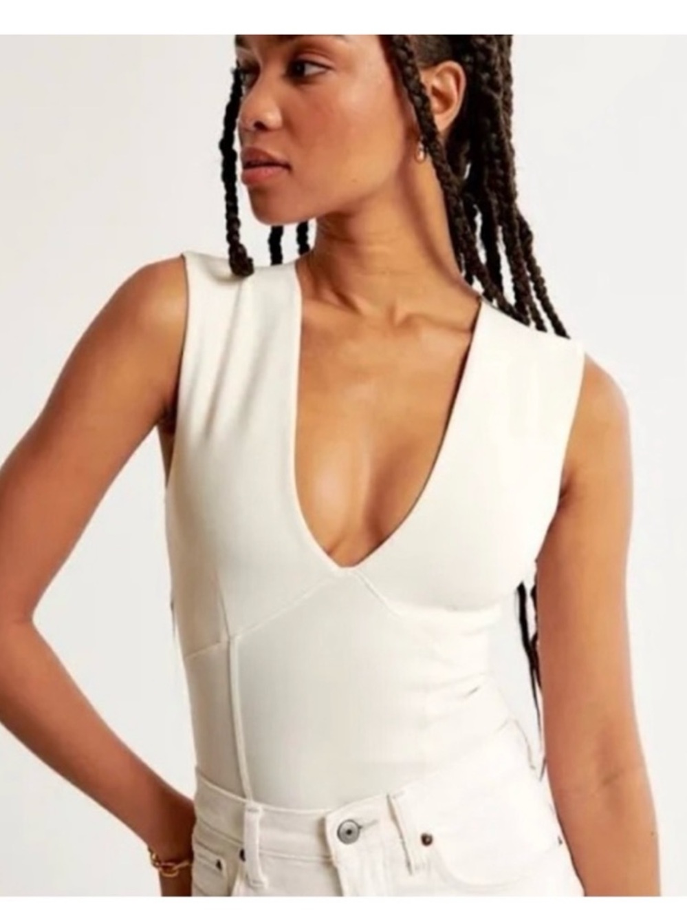 NWT Abercrombie & Fitch Crepe Plunge Bodysuit - Cream Sz M